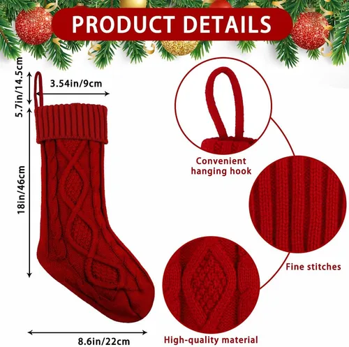 Miniatura 2 de XIMISHOP Paquete de 6 calcetines de Navidad, 18 pulgadas, calcetines grandes de punto trenzado personalizados para colgar en Navidad, decoraciones