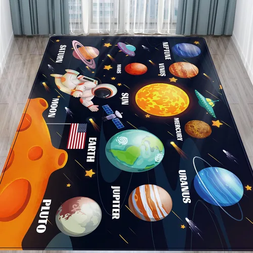 Miniatura 7 de Alfombra de juegos para niños, alfombra de espacio exterior del sistema solar, alfombra educativa para niños, alfombra de juego para niños