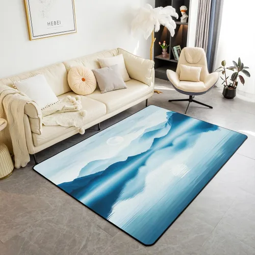 Feelyou Alfombra retro de 5 x 7 pies con temática asiática para niños, adolescentes y adultos, estilo de pintura china con acuarela, alfombra Cian