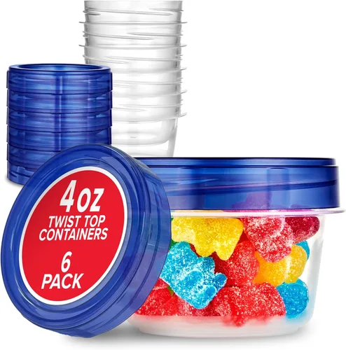 Stock Your Home Recipientes de plástico de 4 onzas con tapas giratorias (paquete de 6), recipientes pequeños para congelador de 1/2 taza para