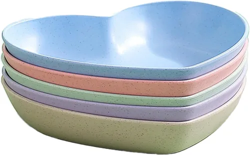 Miniatura 12 de Incauca Paquete de 5 mini salsas con forma de corazón de 6 pulgadas, paja de trigo irrompible, platos de postre pequeños, platos de ensalada