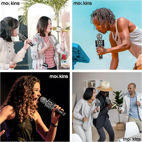 Miniatura 4 de Mockins Micrófono de Karaoke Bluetooth Negro para Niños con Altavoz Bluetooth Integrado Micrófono Inalámbrico de Karaoke Compatible con iPhone