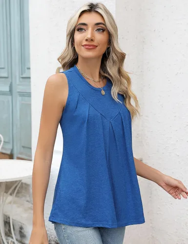 Miniatura 3 de TCOT Camisetas sin mangas para mujer, estilo casual, ajuste holgado, plisadas, con cuello halter
