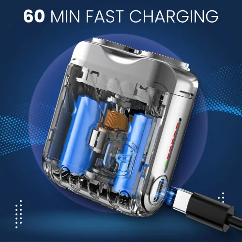 Miniatura 4 de Afeitadora eléctrica portátil giratoria de doble anillo, mini maquinilla de afeitar eléctrica giratoria de doble anillo para hombres, afeitadora Azul