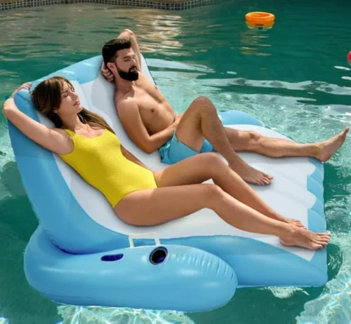 Miniatura 4 de 4E's Novelty Flotador inflable para dos personas con soporte para tazas, tumbona de alta resistencia para adultos, flotadores flotantes flotantes