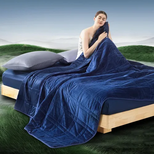 Miniatura 11 de OMYSTYLE Manta pesada reversible de 48x72 pulgadas y 15 libras para adultos, manta doble cara con peso de felpa corta cálida y tela Tencel fresca