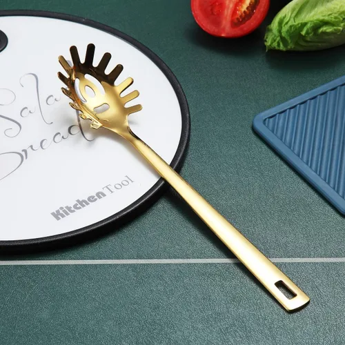 Miniatura 4 de Cuchara de espagueti dorada, servidor de pasta Berglander con chapado en oro de titanio, servidor de espaguetis de acero inoxidable para cocinar
