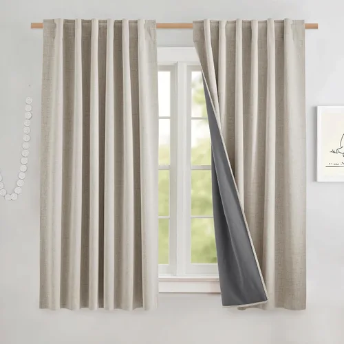 Miniatura 77 de NICETOWN Cortinas 100% opacas de 63 pulgadas de largo, 2 paneles de cortinas cortas con aislamiento térmico con forro para dormitorio, cortinas