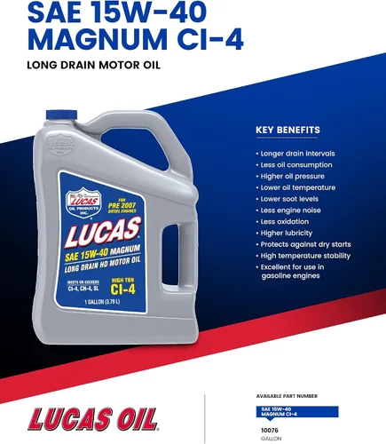 Miniatura 4 de Lucas Oil 10076 SAE 15W-40 API CI-4 Magnum Aceite de Motor para Trabajo Pesado - 1 Galón