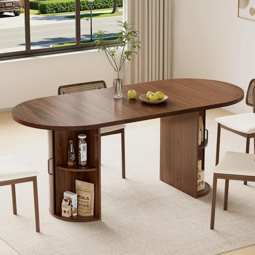 Miniatura 13 de HOMMPA Mesa de comedor redonda de 48 pulgadas para mesa de cocina de 4 a 6 pulgadas, mesa de comedor con base de tira de madera para cocina