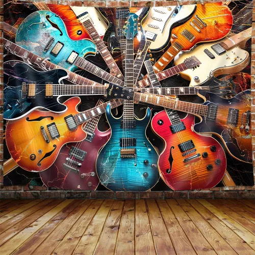 Tapiz musical con temática de guitarra musical, tapiz musical de rock and roll, para colgar en la pared para hombres y niños, decoración de fiesta