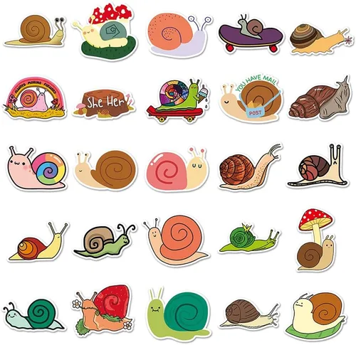 Miniatura 3 de Calcomanías de vinilo de caracol de dibujos animados, 50 calcomanías impermeables de animales ilustrados para portátiles, álbumes de recortes