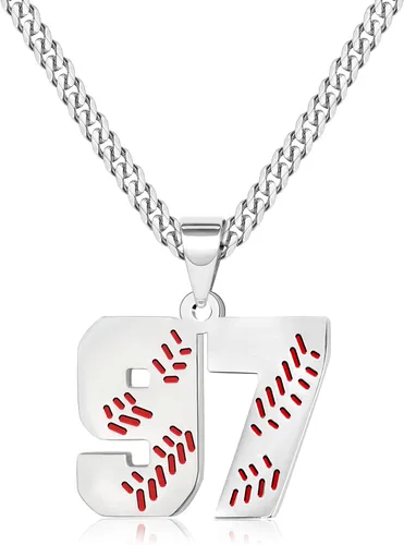 Miniatura 70 de Btysun Collares de béisbol de béisbol número 0-99 dijes de acero inoxidable para hombres, regalos de béisbol, papá, marido, regalo de Navidad