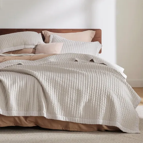 Miniatura 10 de Bedsure Colchas para niños tamaño individual – Juego de ropa de cama individual, edredón de edredón ligero a rayas neutrales, juego de 2 piezas