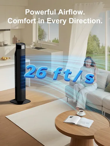 Miniatura 2 de Uthfy Ventilador de torre para dormitorio, ventilador oscilante de 120° con modo de sueño silencioso, 3 velocidades y 3 modos, temporizador 7.5H
