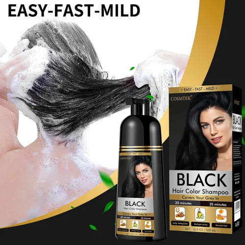 Miniatura 2 de Champú de tinte negro para color permanente del cabello, hombres y mujeres, cobertura de canas, barba y cabello tratado, 3 en 1, 30 días/16.9 fl