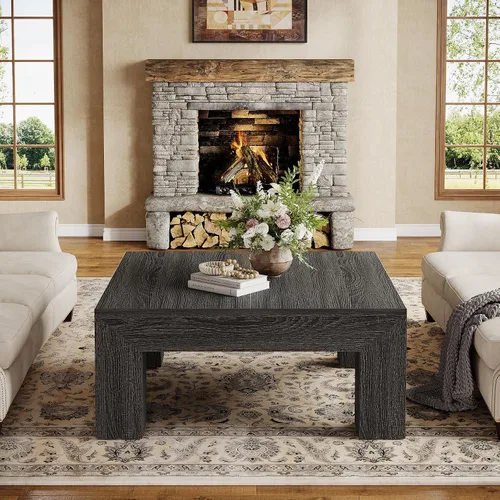 Miniatura 4 de Tribesigns Mesa de centro cuadrada de 39.4 pulgadas para sala de estar, mesa de cóctel central de granja con patas de madera resistentes, fácil