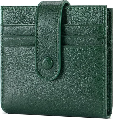 Miniatura 14 de Cartera delgada para mujer de cuero genuino pequeño plegable titular de la tarjeta de crédito con cremallera moneda bolsa de identificación ventana