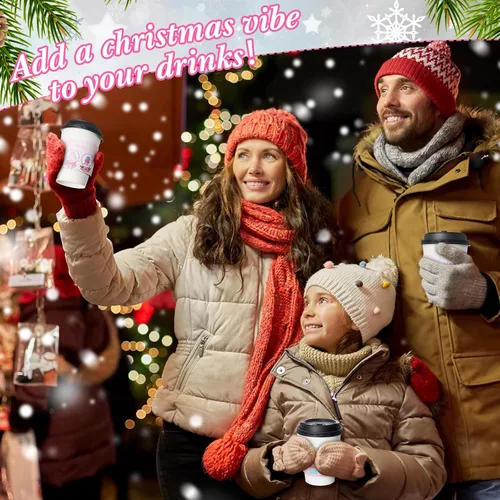 Miniatura 7 de Yungyan Paquete de 50 tazas de café desechables de Navidad de 12 onzas con tapas y mangas, tazas de chocolate caliente de papel, suministros