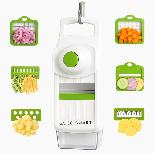 Picador de verduras y mandolina – Picador de alimentos 14 en 1, cortador de verduras, cortador de verduras y rebanador de cocina con 8 cuchillas de
