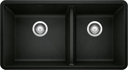 Miniatura 8 de BLANCO 441128 Precis Silgranit 60/40 - Fregadero de cocina con doble tazón, 33 pulgadas, color antracita Gris metálico