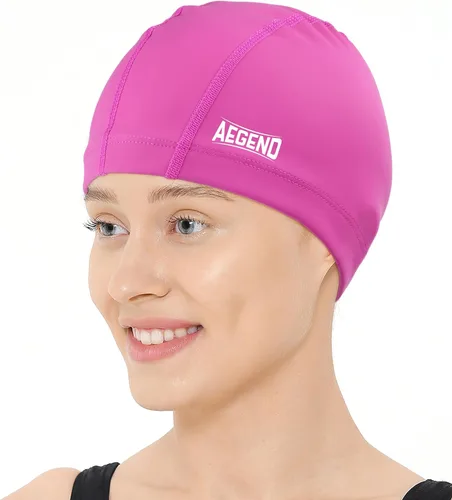 Miniatura 10 de Aegend Gorro de natación de tela, capa impermeable de silicona, gorra de natación de tela transpirable, mantiene el cabello seco con alta