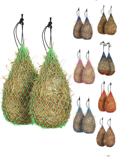 Miniatura 5 de Majestic Ally 2 redes de heno de alimentación lenta de 42 pulgadas para caballos, agujeros pequeños fuertes de 2 x 2 pulgadas, cuerda de nailon