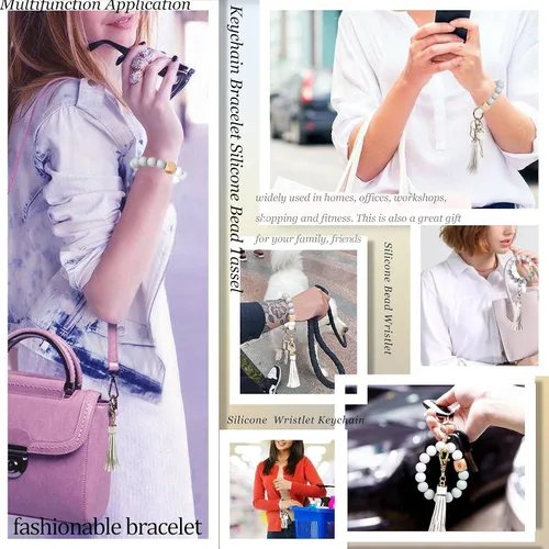 Miniatura 7 de BIHRTC - Pulserallavero para enganchar las llaves del auto, brazalete con cuentas de silicona para mujer