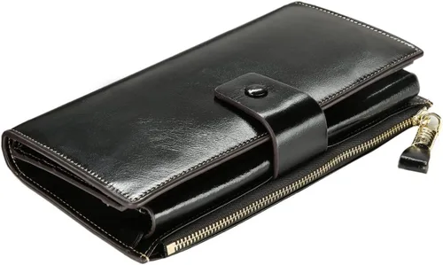 Miniatura 33 de Itslife - Cartera de piel sintética encerada para mujer con bloqueo de identificación de radio frecuencia (RFID), de gran capacidad, encerada