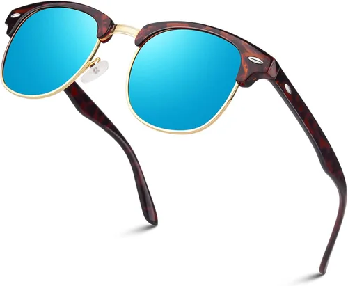 Miniatura 17 de LINVO Gafas de sol polarizadas sin montura para hombres y mujeres, lentes de sol clásicos retro con medio marco para conducir, protección UV Un