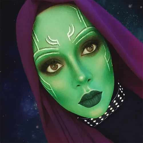 Miniatura 5 de Mysense Pintura corporal verde de Amazonas, maquillaje de disfraz de Gamora de la bruja Elphaba de Halloween, accesorios de atuendo del día de San
