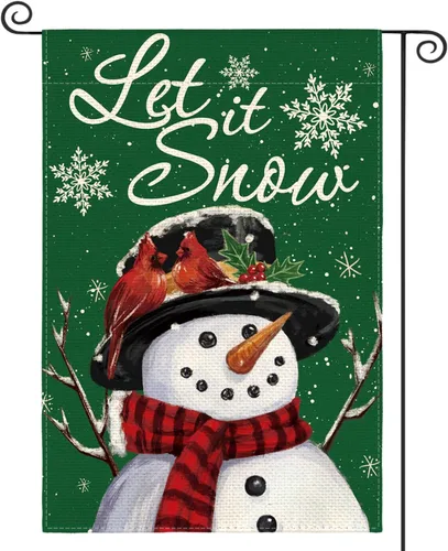 Miniatura 10 de AVOIN colorlife Deje que nieve muñeco de nieve copo de nieve bandera de Navidad de jardín 12x18 pulgadas de doble cara, bandera decorativa de granja
