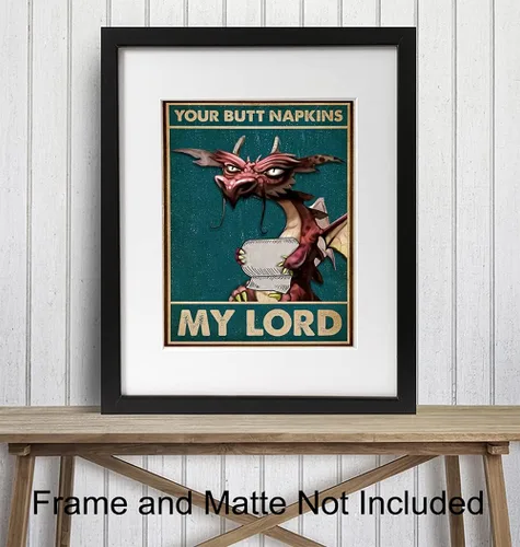 Miniatura 3 de Your Butt Napkins My Lord - GRANDE 11 x 14 - Decoraciones de dragón - Divertido arte de pared de baño - Decoración gótica gótica de baño - Impresión