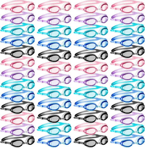 Hoteam 50 gafas de natación a granel para niños con 8 tapones de nariz con clip para los oídos, sin fugas, antiniebla, gafas de natación
