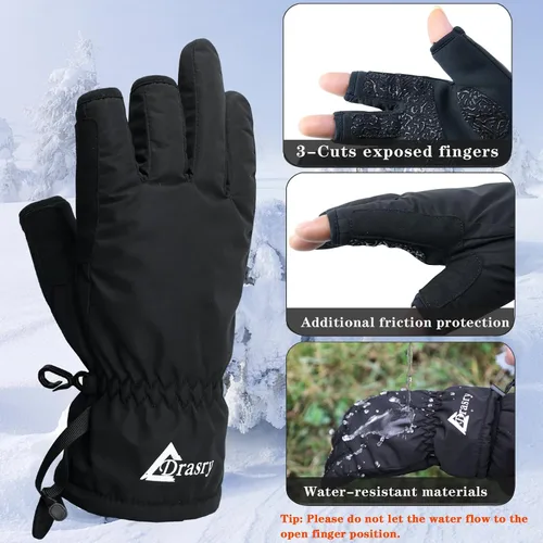 Miniatura 6 de Drasry Neoprene Palm Ice Fishing Gloves 3-Cut Fingers Warm for Men and Women Cold Weather Insulated Great for Winter Fly Fishing Photography Running