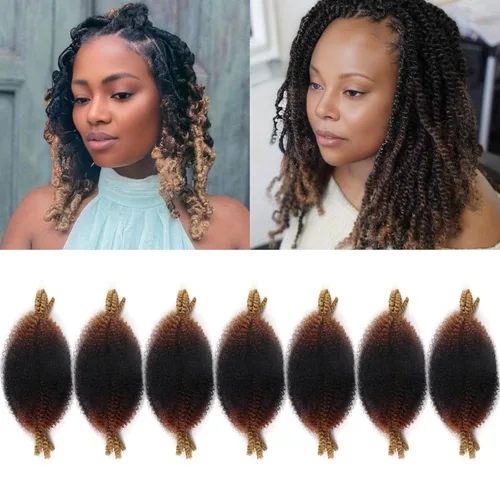 Miniatura 70 de 3 paquetes de cabello trenzado Marley Twist de 8 pulgadas, cabello afro twist elástico preseparado para rastas suaves de imitación, cabello