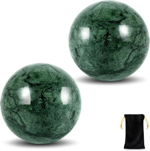Miniatura 9 de Learay 2 bolas de obsidiana negra Baoding, bolas de masaje de ejercicio de salud chinas con bolsa de transporte para aliviar el estrés, bolas