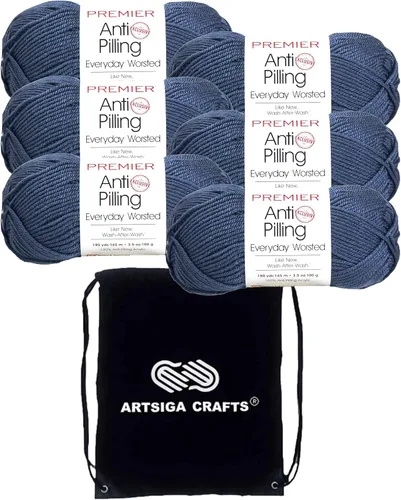 Miniatura 78 de Premier Yarns Everyday Anti-Pelusa Hilo Sólido Verde Pino DN100-8 (6-Madejas - Mismo Lote de Tinta) #4 Peso Estambre Acrílico para Tejer