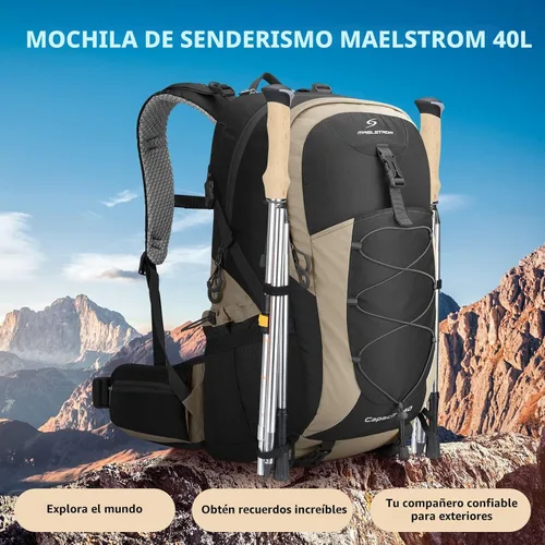 Miniatura 7 de Mochila de senderismo Maelstrom, mochila de camping, mochila de senderismo impermeable de 40 l con cubierta para la lluvia, mochila de viaje ligera