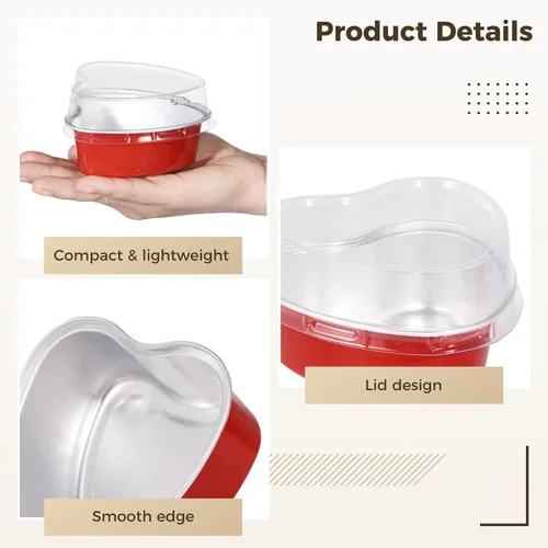 Miniatura 4 de 50 mini moldes para pasteles con tapas, mini latas para tartas, moldes de papel de aluminio en forma de corazón con tapas, recipiente para tartas