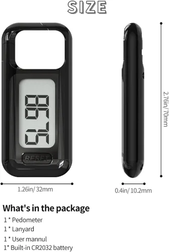 Miniatura 7 de Contador de pasos 3D simple, podómetro para caminar, rastreador de pasos con cordón para el cuello/mosquetón para hombres, mujeres, adolescentes