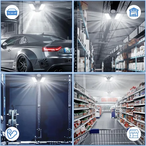 Miniatura 7 de Aoretic Luces LED para garaje, 1 paquete de 80 W, 8000 lm 6500 K, luz LED de tienda con 3 paneles deformables, luz de granero de sótano, luces