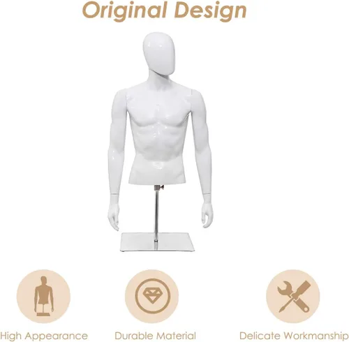 Miniatura 8 de Giantex Maniquí femenino Torso Altura ajustable Brazos desmontables Forma de vestido Exhibición con soporte de metal, blanco brillante