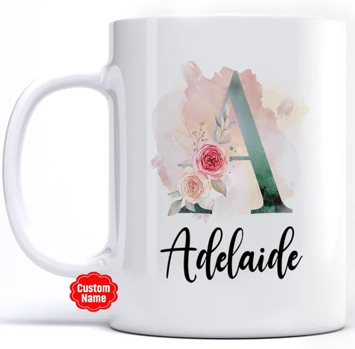 Miniatura 23 de PREZZY Taza personalizada con letra N con inicial, monograma personalizado, taza de café floral, regalos para mujeres, hombres, familiares, amigos