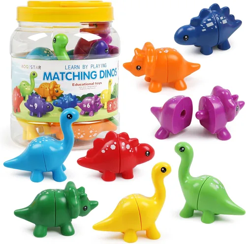 Montessori - Juguete de dinosaurios a juego, reconocimiento de colores y formas, juego de coincidencia de broches y patrones, juguetes de