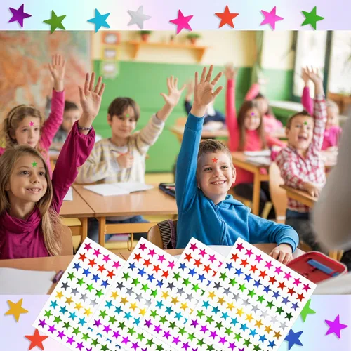 Miniatura 6 de Calcomanías metálicas de estrellas, 2520 piezas, estrellas de papel metálico de 0.6 pulgadas para recompensas de niños y tabla de comportamiento