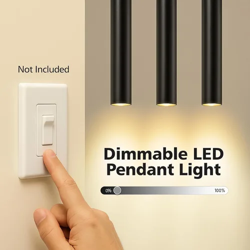 Miniatura 5 de Lámpara colgante LED moderna, foco colgante de techo regulable de 10 W, iluminación colgante de aluminio minimalista negro para isla de cocina