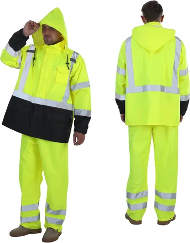sesafety Chaqueta de Lluvia de Alta Visibilidad, Trajes de Lluvia para Hombres Impermeables con Fondo Negro, Abrigos de Lluvia para Hombres con