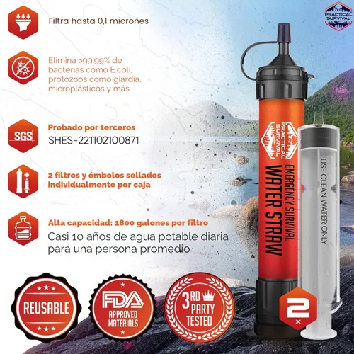 Miniatura 2 de 2 popotes de agua de emergencia de alta capacidad, ligeros, reutilizables, filtros de 1800 galones para camping, senderismo, viajes, ciclismo