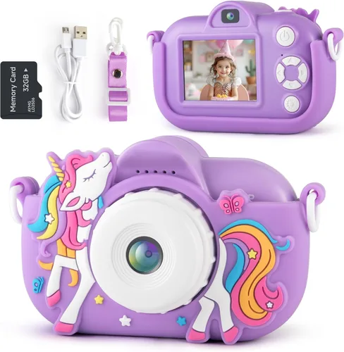 Miniatura 10 de Cámara para niños para niñas de 3 a 5 años, cámara digital para niños con cubierta de silicona, grabación de video de 48MP/1080P, cámara selfie